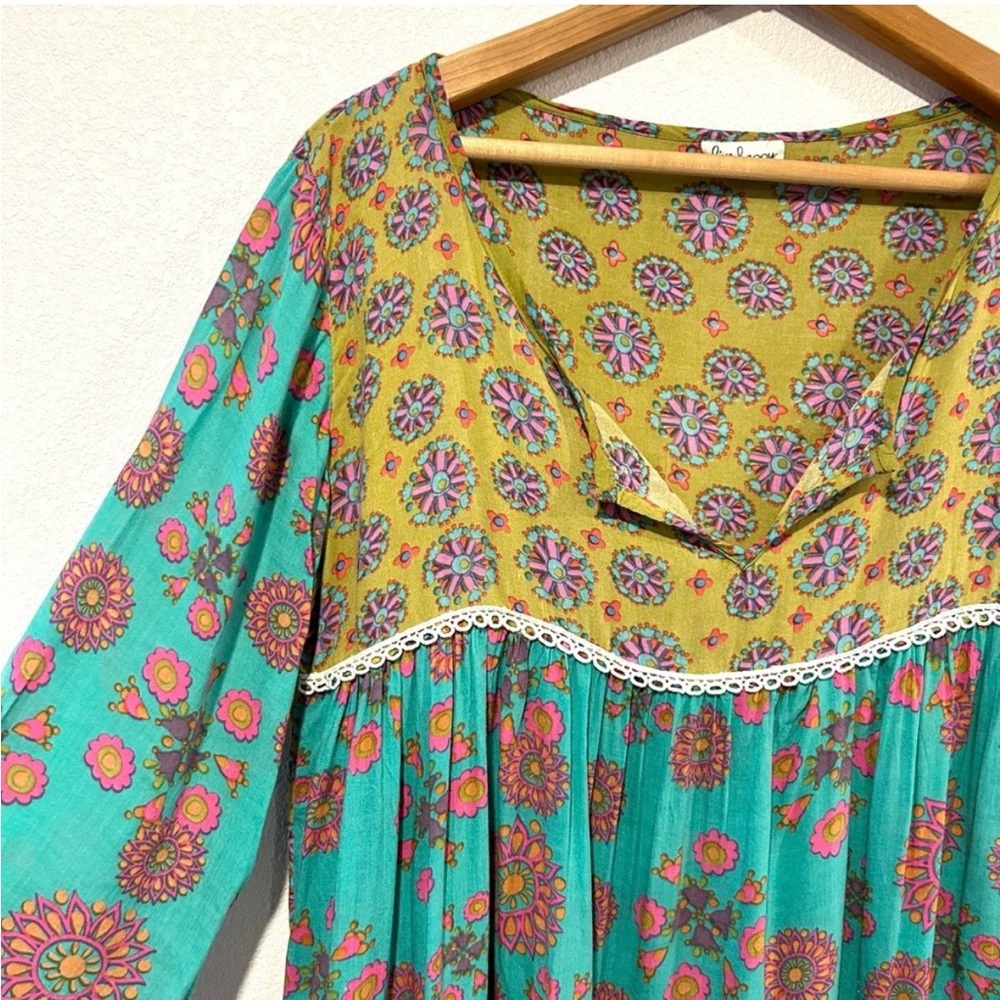 Natural Life Contrast Boho Print Fringe Peasant Blouse Hippie Festival Size M/L - Picture 3 of 9